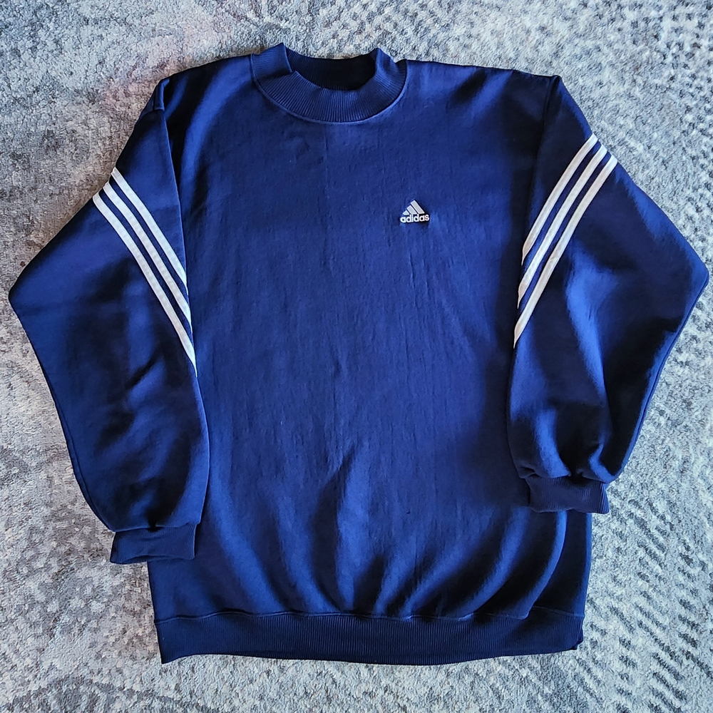 Vintage 90s Adidas Crewneck Sweatshirt with Three-Stripe Sleeve Mens Large
